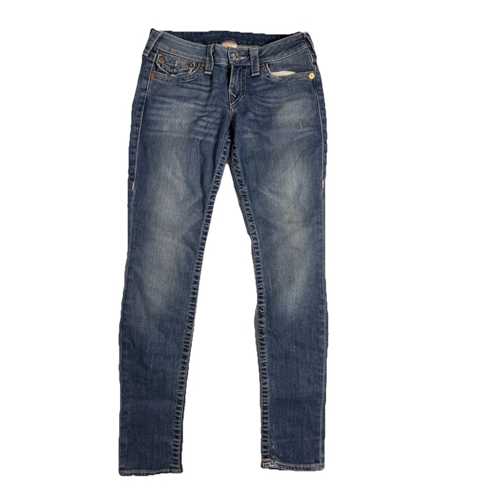 True Religion Jeans Womens 27 Blue Mid Rise Skinny Medium Wash Denim‎ Distressed